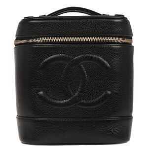 Chanel Vintage Timeless Cosmetic Case Caviar Black Leather Handbag (Pre-Owned)